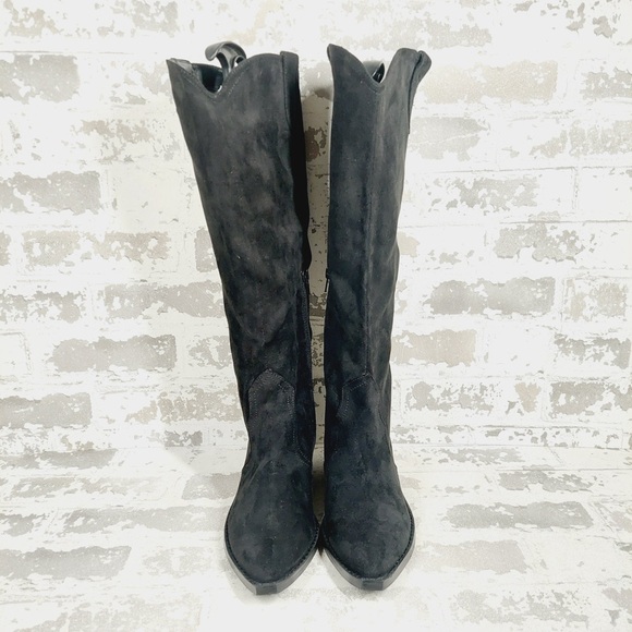 NEW DV Dolce Vita Tall Boots Women 7 Black Suede Leather Western Chic - Picture 7 of 11